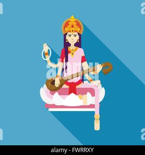 Hindu Goddess Saraswati flat Stock Vector