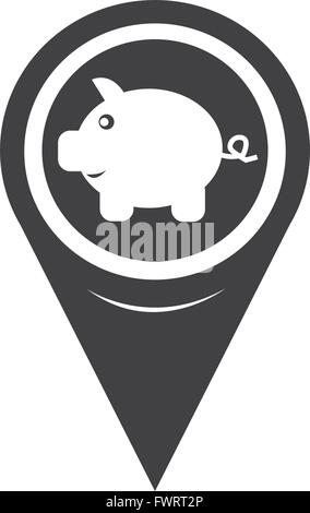 Map Pointer Piggy Bank Icon Stock Vector