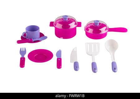 Set of kitchen utensil toys isolated on white background Stock Photo
