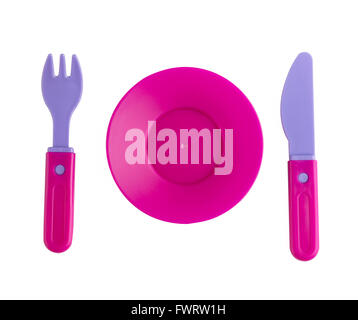plastic tableware toys isolated on white background Stock Photo