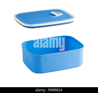empty blue plastic food box isolated on white background Stock Photo