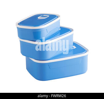 Three plastic food boxes isolated on white background Stock Photo