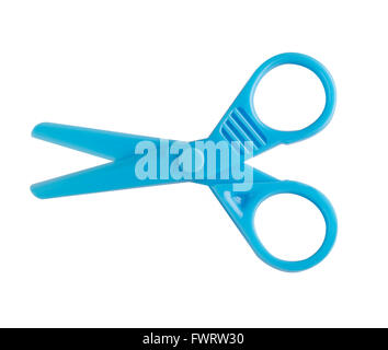 blue plastic scissors isolated on white background Stock Photo