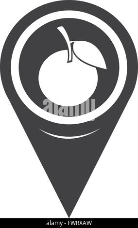 Map Pointer Orange Fruit Icon Stock Vector