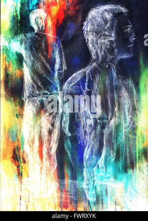 art drawing man and abstract color background Stock Photo