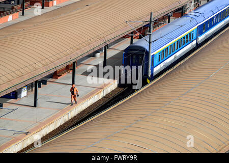 Prague, Czech Republic. Main Railway Station / Hlavni nadrazi (1871) Train at a platform seen from above Stock Photo