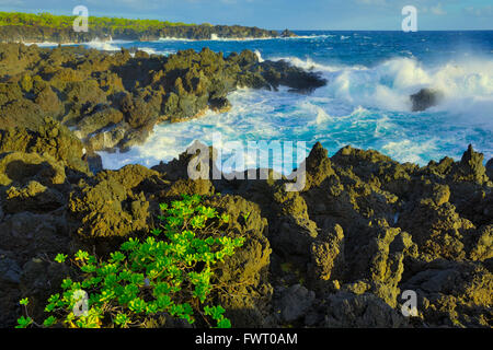 waves at Waianapanapa State Park, Maui Stock Photo