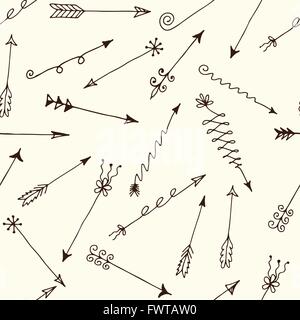 Vector seamless pattern with hand drawn arrows on . Stock Vector