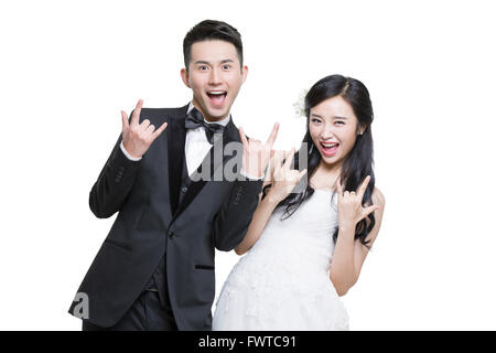 Humorous bride and groom Stock Photo