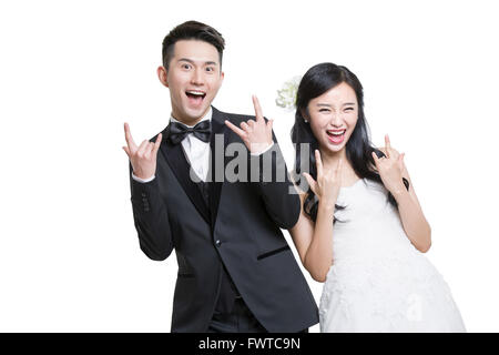 Humorous bride and groom Stock Photo