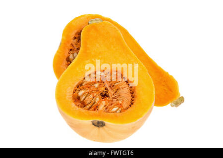 Butternut Squash cut in half with a white background Stock Photo