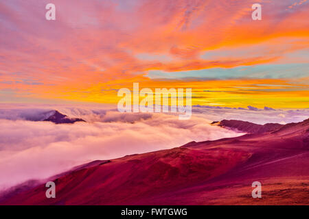 Beautiful and breathtaking sunrise at summit of Haleakala Crater in the