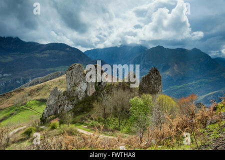 Spring afternoon in Picos de Europa mountains near Cangas de Onis, Asturias, Spain. Stock Photo