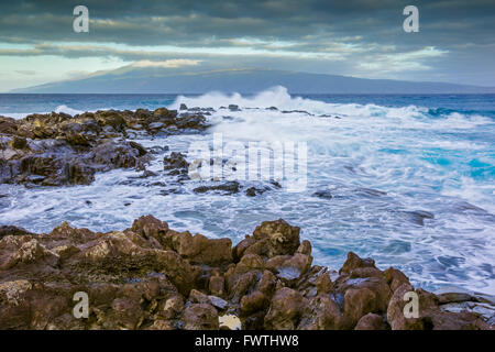 View of Molokai from Kapalua area of Maui Stock Photo