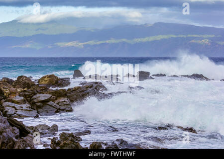 View of Molokai from Kapalua area of Maui Stock Photo