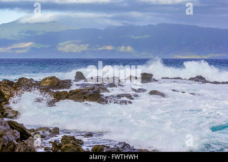 View of Molokai from Kapalua area of Maui Stock Photo