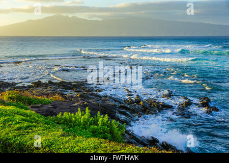 View of Molokai from Kapalua area of Maui Stock Photo