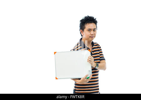man holding blank banner whiteboard Stock Photo