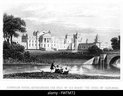 An engraving of Blenheim House, Oxfordshire (Blenheim Palace) scanned at high resolution from a book printed around 1845. Stock Photo