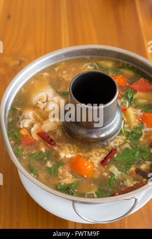 thai Spicy seafood egg soup Stock Photo