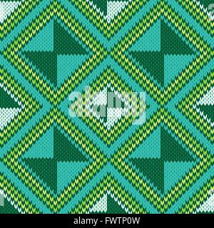 Abstract Ornamental Seamless Vector Pattern as a stylish Fabric Knitted geometric texture mainly in turquoise and green hues Stock Vector