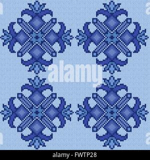 Abstract Ornamental Seamless Vector Pattern as a stylish Fabric Knitted geometric and floral texture in various blue hues Stock Vector