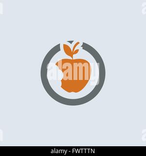 Gray-orange bitten apple with leaves round web icon Stock Vector