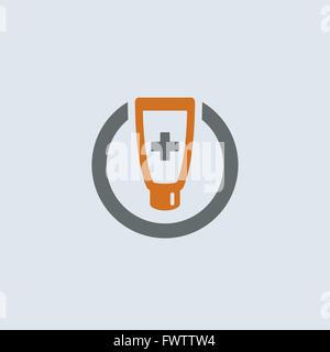 Gray-orange ointment tube with medical cross round web icon Stock Vector