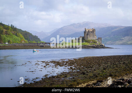 A view of Eilean Donan Castle in Scotland from across the loch. Stock Photo