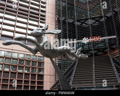 UBS Headquarter in London with Rush Hour statue Stock Photo