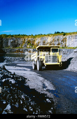 Large Euclid truck hauling ore from quarry Stock Photo