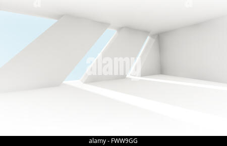 Abstract empty white interior with windows and sunlight rays. Modern architecture background, 3d illustration Stock Photo