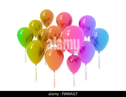 Bunch of multi color balloons isolated on white background Stock Photo