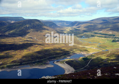 Loch Garry and the Sow of Atholl from the Corbett Meall na Leitreach Looking Towards Dalnaspidal Lodge on the Drumochter Pass, Scottish Highlands UK. Stock Photo