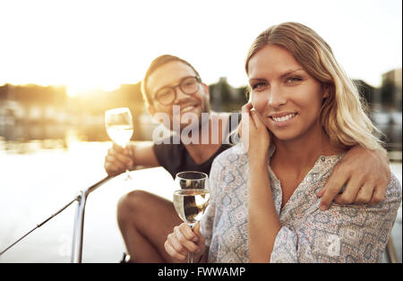 Happy Couple On Vacation Enjoying the Marina Stock Photo