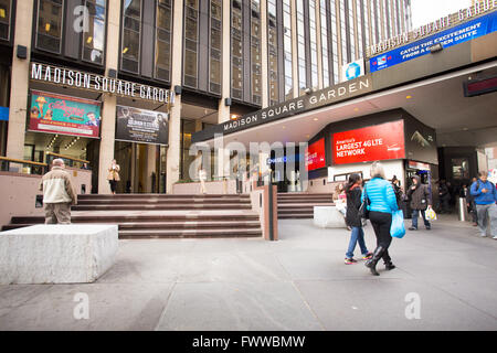 New York City, New York, USA - October 25, 2013: Exterior view of Madison Square Garden in midtown Manhattan with people visible Stock Photo