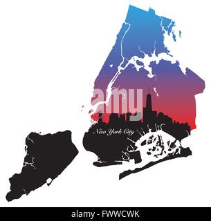 new york city map black, red and blue silhouette Stock Vector