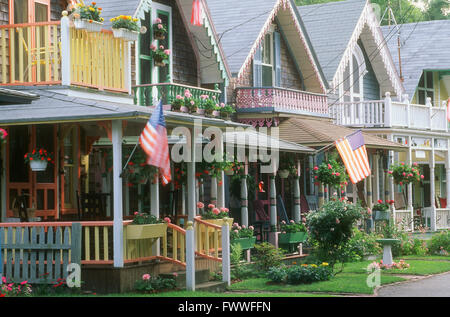 Colorful Gingerbread Houses in Oak Bluffs, Martha's Vineyard, Massachusetts, U.S.A. Stock Photo