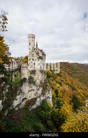 Schloss Lichtenstein castle, Honau, Swabian Jura, Baden-Württemberg, Germany Stock Photo
