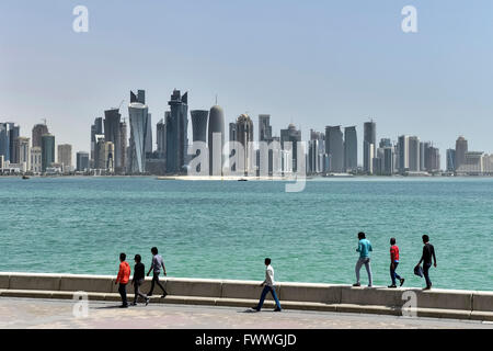 Corniche promenade and skyscraper skyline, Doha, Qatar Stock Photo