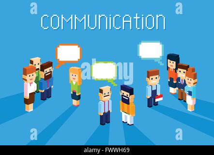 Business People Group Chat Communication Bubble Concept, Business People Talking Discussing 3d Isometric Stock Vector