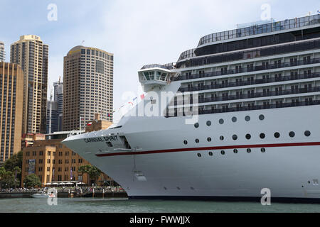 Sydney, Australia. 2 March 2016. The Carnival Spirit cruise ship docked at the Overseas Passenger Terminal. Stock Photo