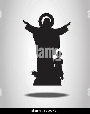 Virgin Mary Statue Silhouettes on the white background Stock Vector