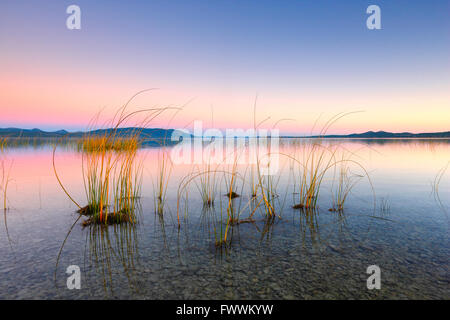 Sunset on Vrana lake in Dalmatia near Pakostane town. Stock Photo