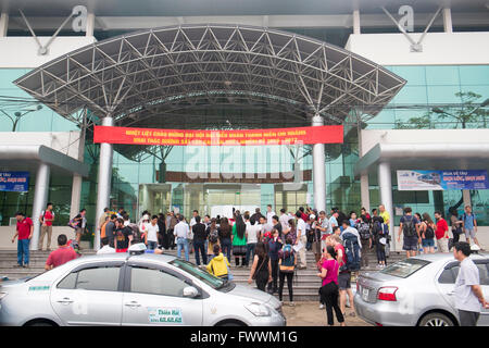 Lao Cai railway station where the overnight train from Hanoi arrives for those visiting the mountain town Sapa,north Vietnam Stock Photo