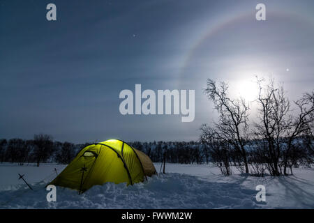 Tent in the arctic night of Finland
