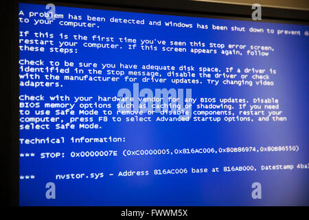 Blue screen of death on Windows computer Stock Photo