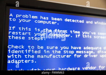 Blue screen of death on Windows computer Stock Photo