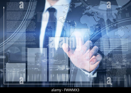 technology and innovation, business man working with infographics on touchscreen Stock Photo