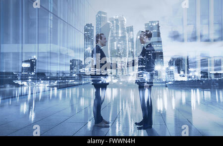 handshake, partnership and collaboration concept, double exposure Stock Photo